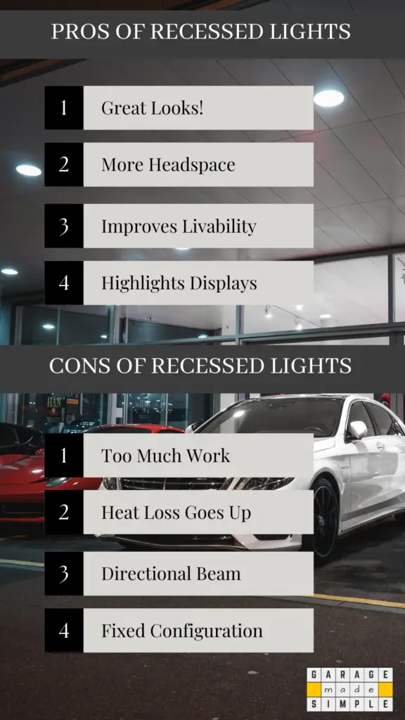 Infographic on Pros & Cons of Recessed Lights in a Garage